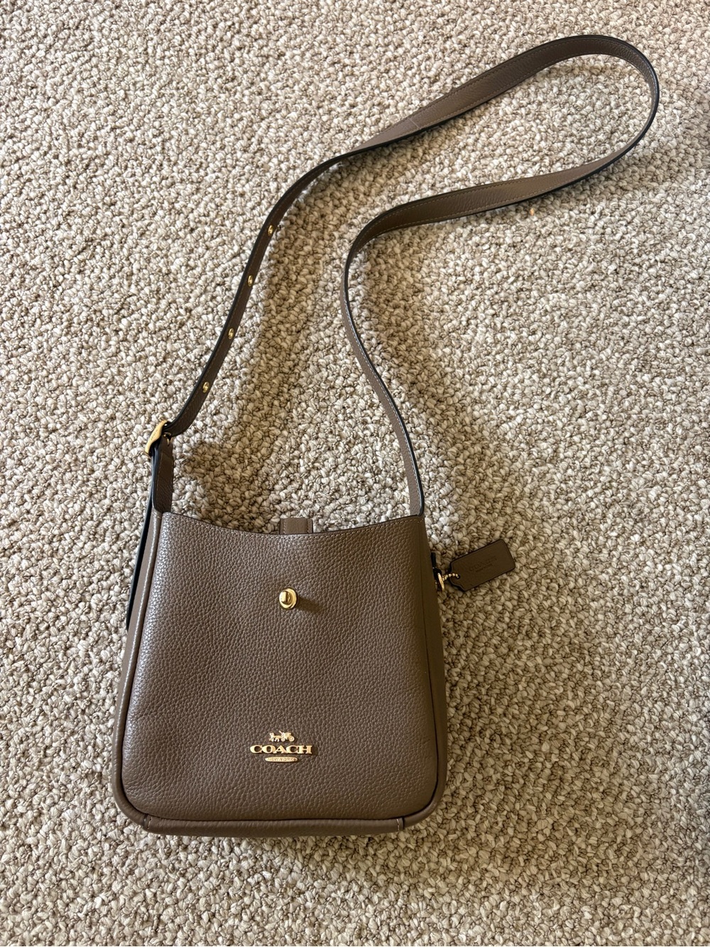 Coach Taupe Brown Pebbled Leather Crossbody Bag with Gold Hardware